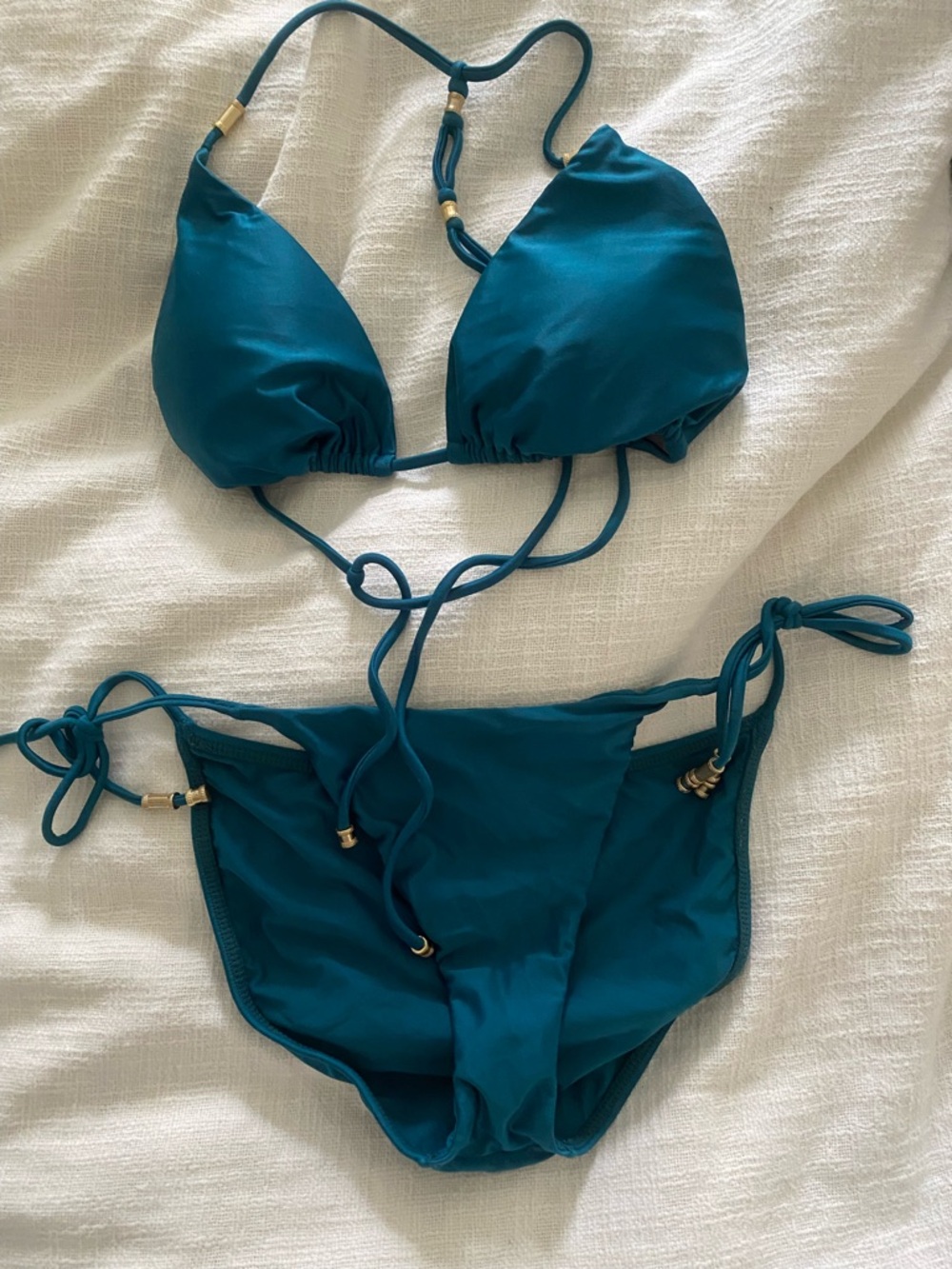 Vix Teal String Bikini with Gold Accents